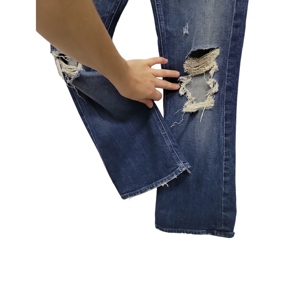 MOTHER Blue Distressed Flare Jeans - Picture 8 of 12